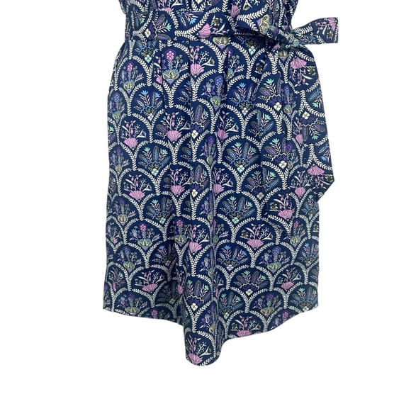 Talbots Poplin Belted Shirt Dress Short Sleeve Scalloped Floral Multi Size Large - Picture 11 of 12